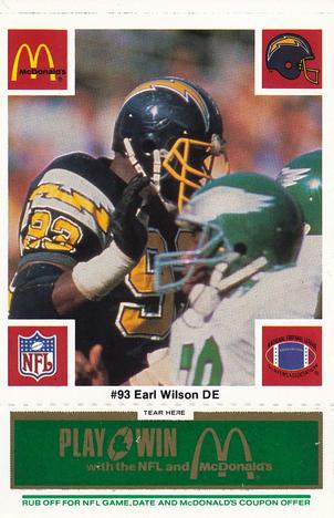 1986 McDonald's San Diego Chargers - Full Game Pieces - Week 4 Green Tab #NNO Earl Wilson Front