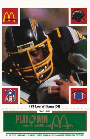 1986 McDonald's San Diego Chargers - Full Game Pieces - Week 4 Green Tab #NNO Lee Williams Front
