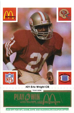 1986 McDonald's San Francisco 49ers - Full Game Pieces - Week 4 Green Tab #NNO Eric Wright Front