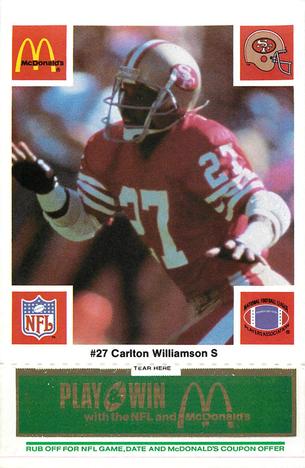 1986 McDonald's San Francisco 49ers - Full Game Pieces - Week 4 Green Tab #NNO Carlton Williamson Front