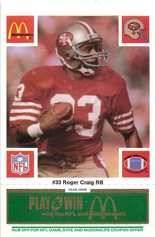 1986 McDonald's San Francisco 49ers - Full Game Pieces - Week 4 Green Tab #NNO Roger Craig Front