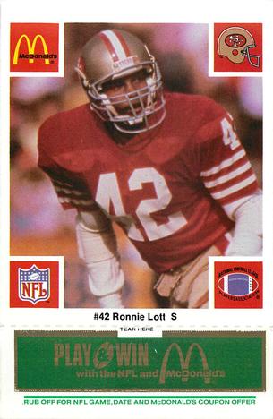 1986 McDonald's San Francisco 49ers - Full Game Pieces - Week 4 Green Tab #NNO Ronnie Lott Front