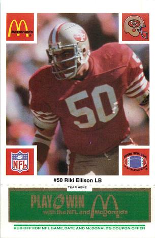 1986 McDonald's San Francisco 49ers - Full Game Pieces - Week 4 Green Tab #NNO Riki Ellison Front