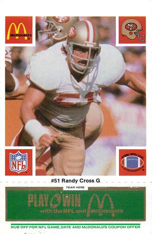 1986 McDonald's San Francisco 49ers - Full Game Pieces - Week 4 Green Tab #NNO Randy Cross Front