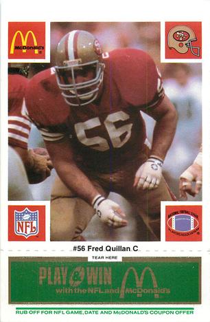 1986 McDonald's San Francisco 49ers - Full Game Pieces - Week 4 Green Tab #NNO Fred Quillan Front