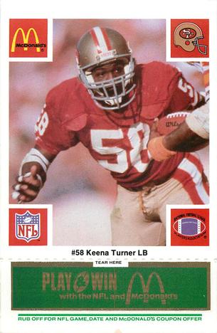 1986 McDonald's San Francisco 49ers - Full Game Pieces - Week 4 Green Tab #NNO Keena Turner Front