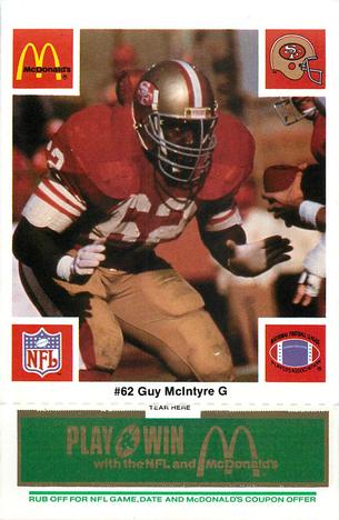 1986 McDonald's San Francisco 49ers - Full Game Pieces - Week 4 Green Tab #NNO Guy McIntyre Front