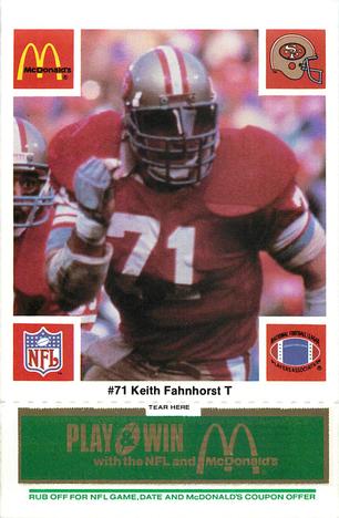 1986 McDonald's San Francisco 49ers - Full Game Pieces - Week 4 Green Tab #NNO Keith Fahnhorst Front