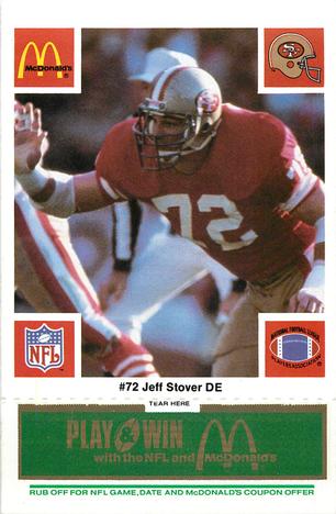 1986 McDonald's San Francisco 49ers - Full Game Pieces - Week 4 Green Tab #NNO Jeff Stover Front