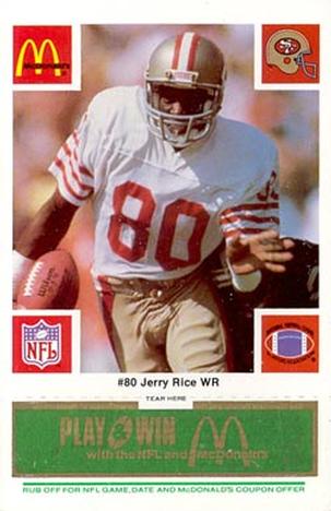 1986 McDonald's San Francisco 49ers - Full Game Pieces - Week 4 Green Tab #NNO Jerry Rice Front