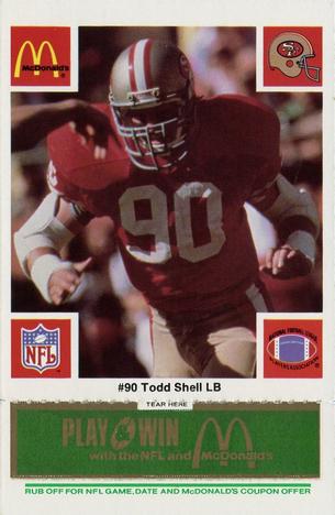 1986 McDonald's San Francisco 49ers - Full Game Pieces - Week 4 Green Tab #NNO Todd Shell Front