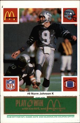 1986 McDonald's Seattle Seahawks - Full Game Pieces - Week 4 Green Tab #NNO Norm Johnson Front