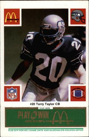 1986 McDonald's Seattle Seahawks - Full Game Pieces - Week 4 Green Tab #NNO Terry Taylor Front