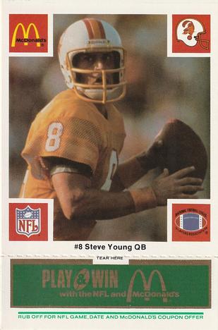 1986 McDonald's Tampa Bay Buccaneers - Full Game Pieces - Week 4 Green Tab #NNO Steve Young Front