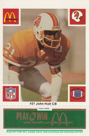 1986 McDonald's Tampa Bay Buccaneers - Full Game Pieces - Week 4 Green Tab #NNO John Holt Front