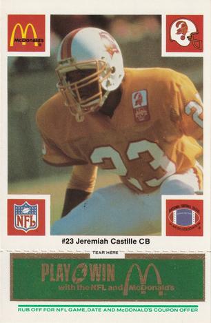 1986 McDonald's Tampa Bay Buccaneers - Full Game Pieces - Week 4 Green Tab #NNO Jeremiah Castille Front