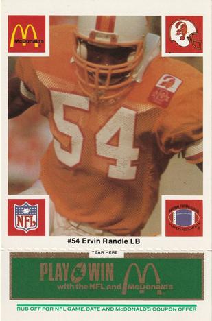 1986 McDonald's Tampa Bay Buccaneers - Full Game Pieces - Week 4 Green Tab #NNO Ervin Randle Front