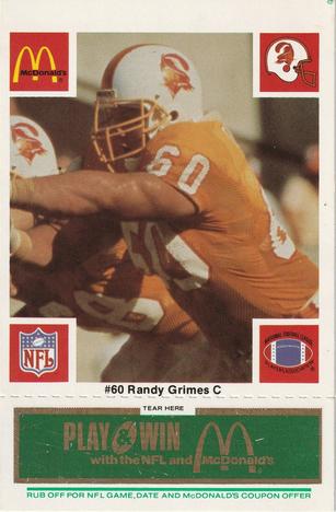 1986 McDonald's Tampa Bay Buccaneers - Full Game Pieces - Week 4 Green Tab #NNO Randy Grimes Front