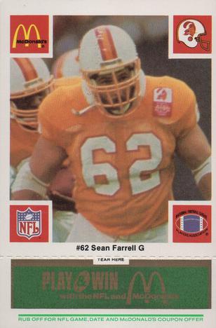 1986 McDonald's Tampa Bay Buccaneers - Full Game Pieces - Week 4 Green Tab #NNO Sean Farrell Front