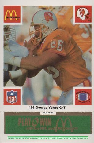 1986 McDonald's Tampa Bay Buccaneers - Full Game Pieces - Week 4 Green Tab #NNO George Yarno Front
