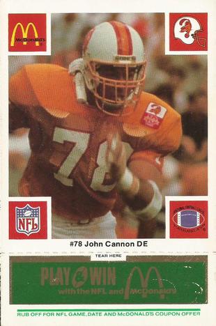 1986 McDonald's Tampa Bay Buccaneers - Full Game Pieces - Week 4 Green Tab #NNO John Cannon Front