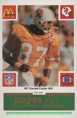 1986 McDonald's Tampa Bay Buccaneers - Full Game Pieces - Week 4 Green Tab #NNO Gerald Carter Front
