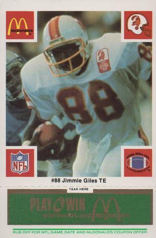 1986 McDonald's Tampa Bay Buccaneers - Full Game Pieces - Week 4 Green Tab #NNO Jimmie Giles Front