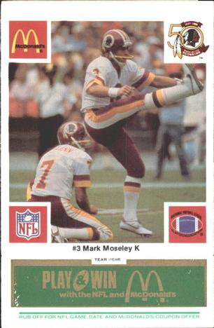1986 McDonald's Washington Redskins - Full Game Pieces - Week 4 Green Tab #NNO Mark Moseley Front