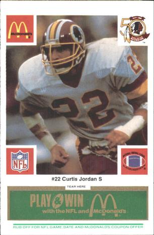 1986 McDonald's Washington Redskins - Full Game Pieces - Week 4 Green Tab #NNO Curtis Jordan Front