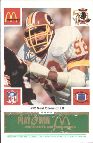 1986 McDonald's Washington Redskins - Full Game Pieces - Week 4 Green Tab #NNO Neal Olkewicz Front