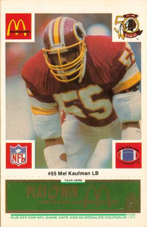 1986 McDonald's Washington Redskins - Full Game Pieces - Week 4 Green Tab #NNO Mel Kaufman Front