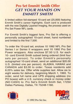 1992 Pro Set - Emmitt Smith Pro Set Power Offer #NNO Emmitt Smith Back