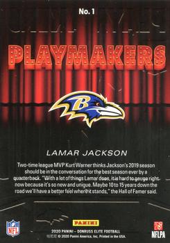 2020 Donruss Elite - Playmakers #1 Lamar Jackson Back