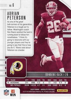 2020 Panini Absolute #6 Adrian Peterson Back