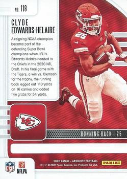 2020 Panini Absolute #118 Clyde Edwards-Helaire Back