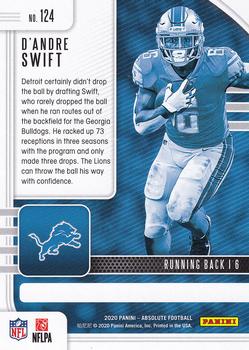 2020 Panini Absolute #124 D'Andre Swift Back
