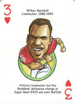 2006 Hero Decks Washington Redskins Football Heroes Playing Cards #3♥ Wilber Marshall Front