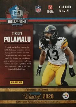 2020 Panini Pro Football Hall of Fame #5 Troy Polamalu Back