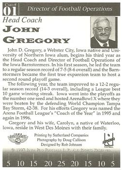 1997 Iowa Barnstormers (AFL) #1 John Gregory Back