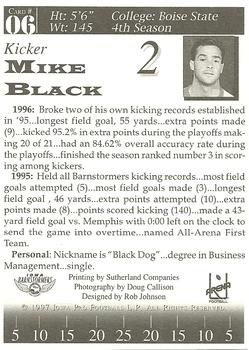 1997 Iowa Barnstormers (AFL) #6 Mike Black Back