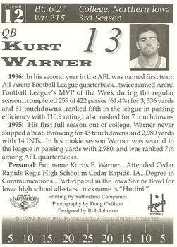 1997 Iowa Barnstormers (AFL) #12 Kurt Warner Back