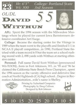 1997 Iowa Barnstormers (AFL) #23 David Witthun Back
