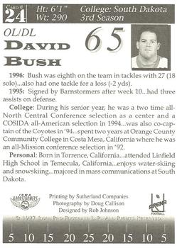1997 Iowa Barnstormers (AFL) #24 David Bush Back