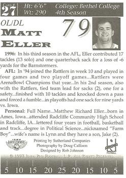 1997 Iowa Barnstormers (AFL) #27 Matt Eller Back