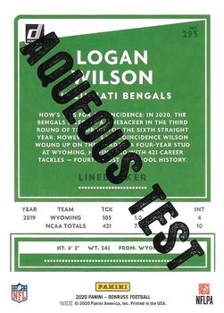 2020 Donruss - Aqueous Test #293 Logan Wilson Back
