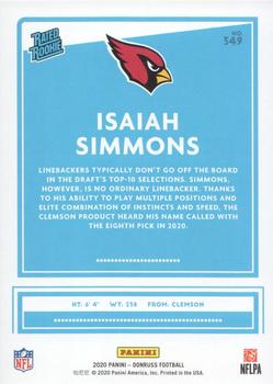 2020 Donruss - Press Proof Red #349 Isaiah Simmons Back