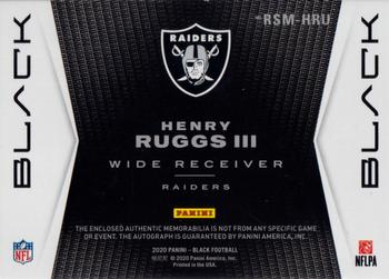 2020 Panini Black - Rookie Signature Materials #RSM-HRU Henry Ruggs III Back