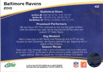 2010 Topps eTopps #42 Baltimore Ravens (Joe Flacco / Ray Lewis) Back