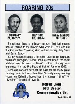 1993 Detroit Lions 60th Season Commemorative #15 Roaring 20's Back