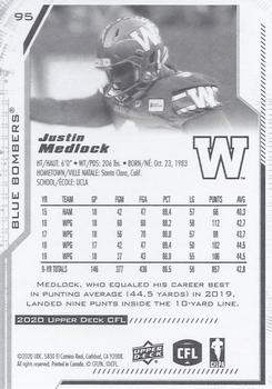 2020 Upper Deck CFL #95 Justin Medlock Back